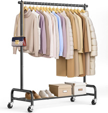 43" Rolling Garment Rack Heavy Duty Metal Clothes Rack With Wheels Black