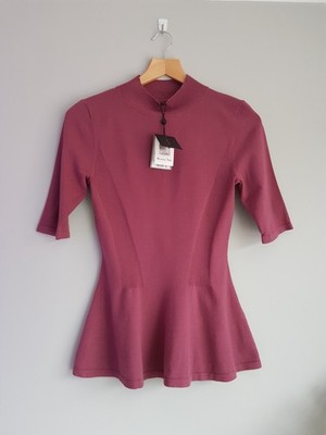 Massimo Dutti Rose Pink Peplum High Neck Top Jumper_Size XS_NEW with Tags