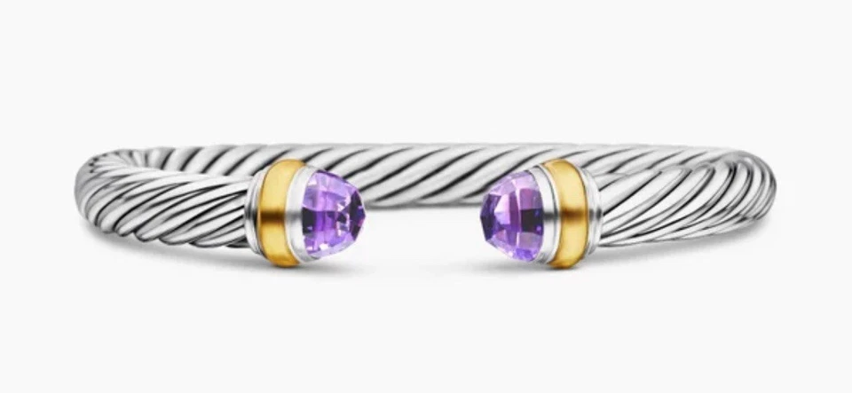 David Yurman Classic Cable bracelet in sterling silver with 14K gold & amethyst - Image 3 of 4
