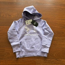 Under Armour Girls Rival Fleece Hoodie Purple Camo Big Logo Youth XS NWT 40