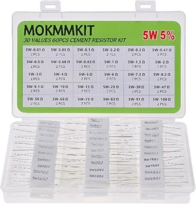 30 Values 60 Pieces Ceramic Cement Resistor Kit 5W 5 Watt Power Resistors 0.01