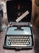 Smith Corona Super Sterling Manual Portable Vintage Blue Typewriter with Case thumbnail