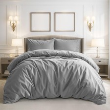 Queen Duvet Cover Set 3 Piece 90x90 Soft Light Grey