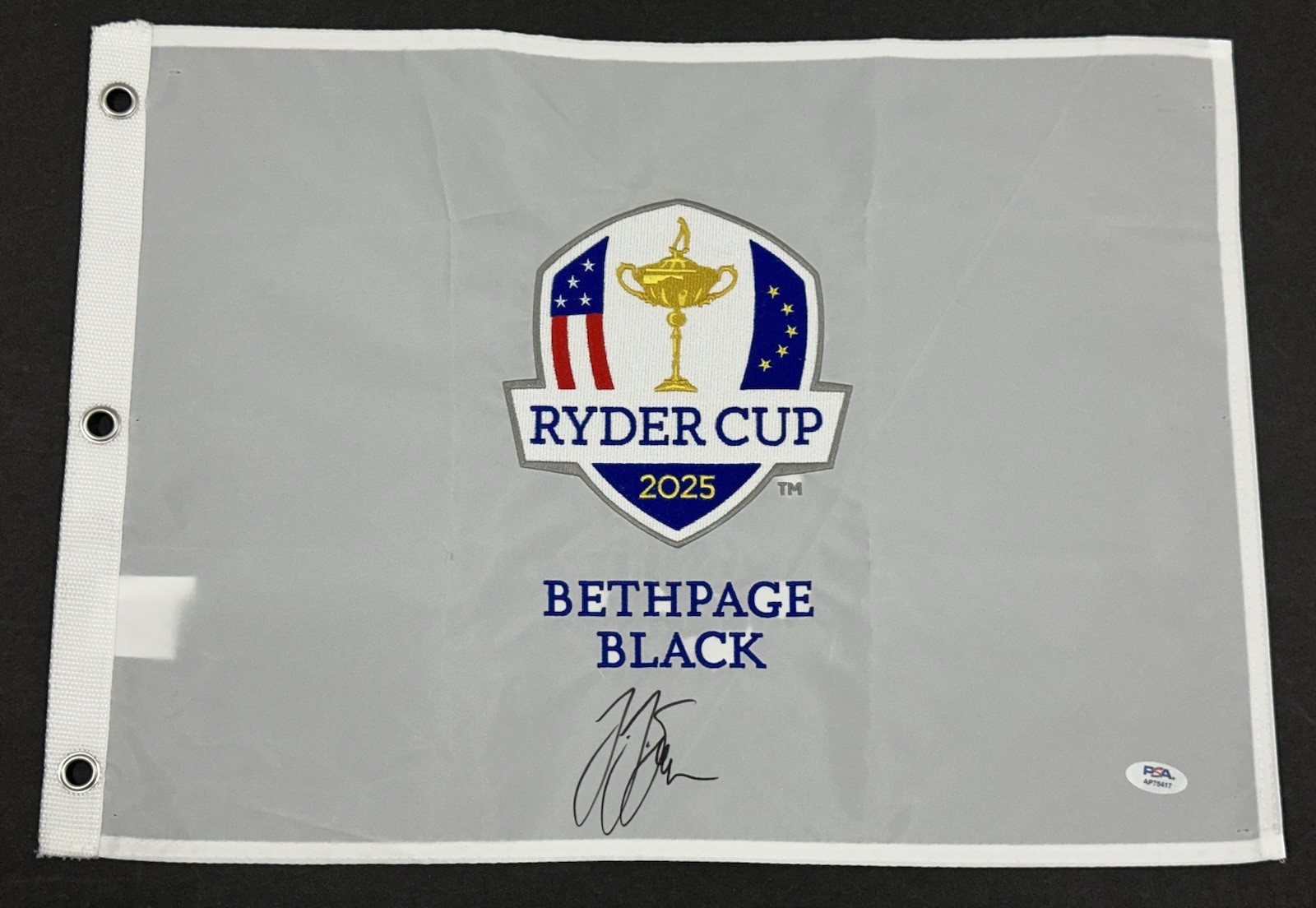 J.J Spaun Autographed Signed JJ Spaun 2025 Ryder Cup Team USA Auto Golf Flag ~ PSA COA 