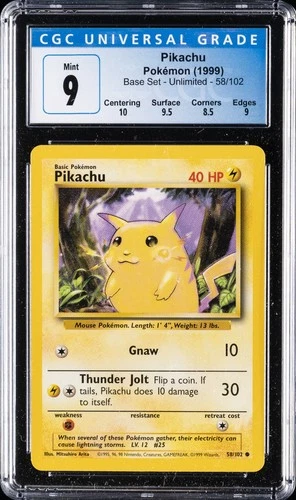1999 POKEMON BASE SET UNLIMITED #58/102 PIKACHU CGC 9