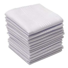 12 Pack Handkerchief 100 Cotton White with Satin Border, 16" x 16" 
