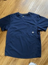 Carhartt Scrub Top Adult Large Blue V Neck Medical Nurse Doctor Short Sleeve
