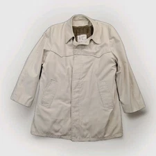 Vtg London Fog Maincoats Mens 44 Reg Tan Raincoat Car Coat Faux Fur Lined USA