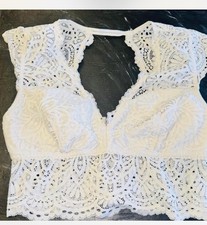 Gilly Hicks Bralette White Lace M Adjustable  Floral Corset Balletcore Crop Top