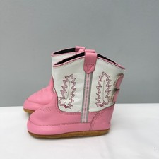 Old West Pink Poppets White Leather Cowboy Boots Girls 4 10032 Soft Sole