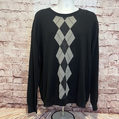 Perry Ellis Men s Black Argyle Long Sleeve Cotton Pullover Sweater Size XXL