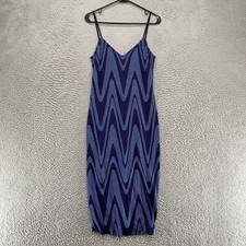 Zara Midi Dress Womens Small Blue Zigzag Trippy Vacation Slip Spaghetti Strap