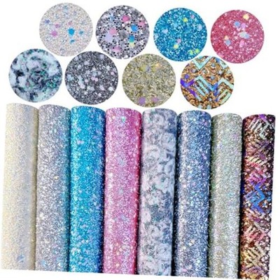 Sparkly Chunky Glitter Faux Leather Sheets 8 x 12 inch Shiny Contrast Color