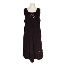 Vtg Mandal Bay Maxi Dress L Coco Brown Corduroy Floral Leaves Embroidered 90s