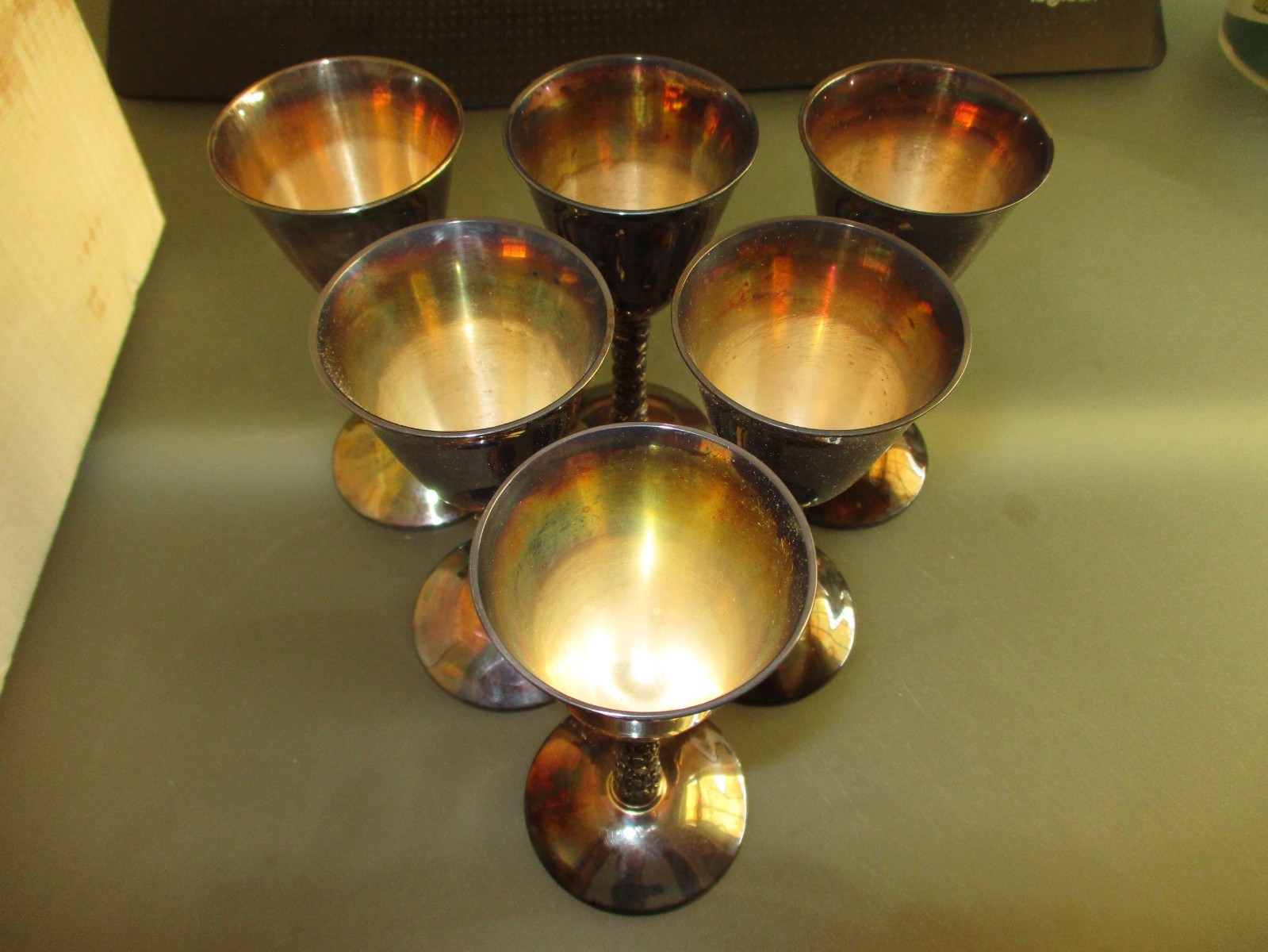 Vintage Set of 6 PLATOR Silverplate licor Goblets. Made in Spain