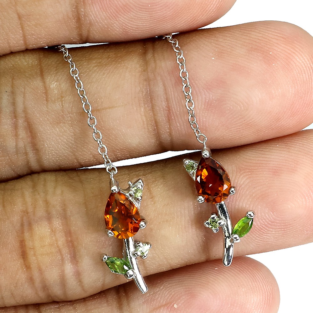 925 Sterling Silver Earrings Pear Citrine Chrome Diopside 7x5mm Peridot Gemstone