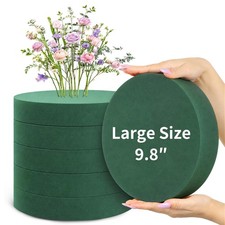 6 PCS Large Round Floral Foam Blocks Wet Dry Green 9.8 Inch Centerpieces