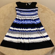 Dressbarn Womens Multicolor Striped Cap Sleeve Round Neck Shift Dress Size 4