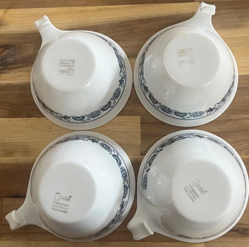 Corelle Old Town Blue Onion Hook Handle Coffee Tea Cups Set Of 4 Stackable