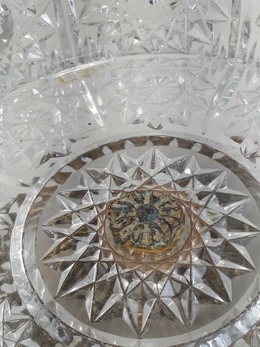 ANTIQUE Crystal Bowl~Prisms Marble Pedestal Compote Bronze SEE PHOTOS & VIDEO - Picture 11 of 12