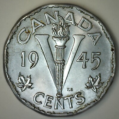1945 Canada 5 Cents Chrome/Steel Canadian Coin George VI Ruler