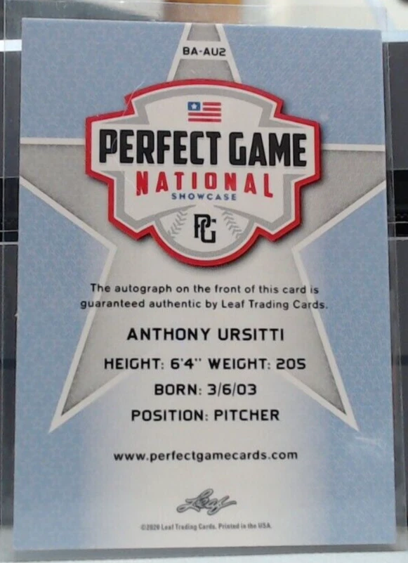2020 LEAF PERFECT GAME ANTHONY URSITTI ROOKIE AUTO /50 #BA-AU2 MSK - Image 2 of 2