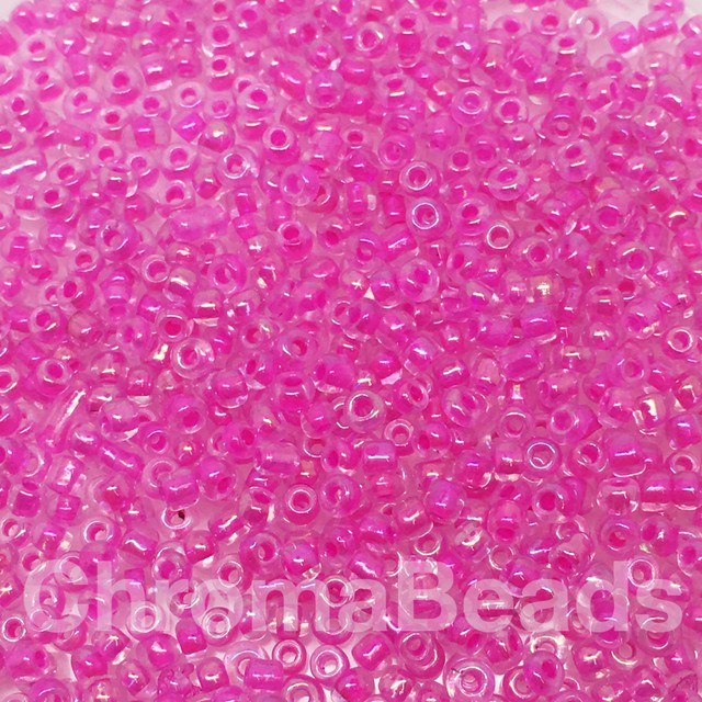 50g glass seed beads Hot Pink Rainbow approx 3mm (size 8/0