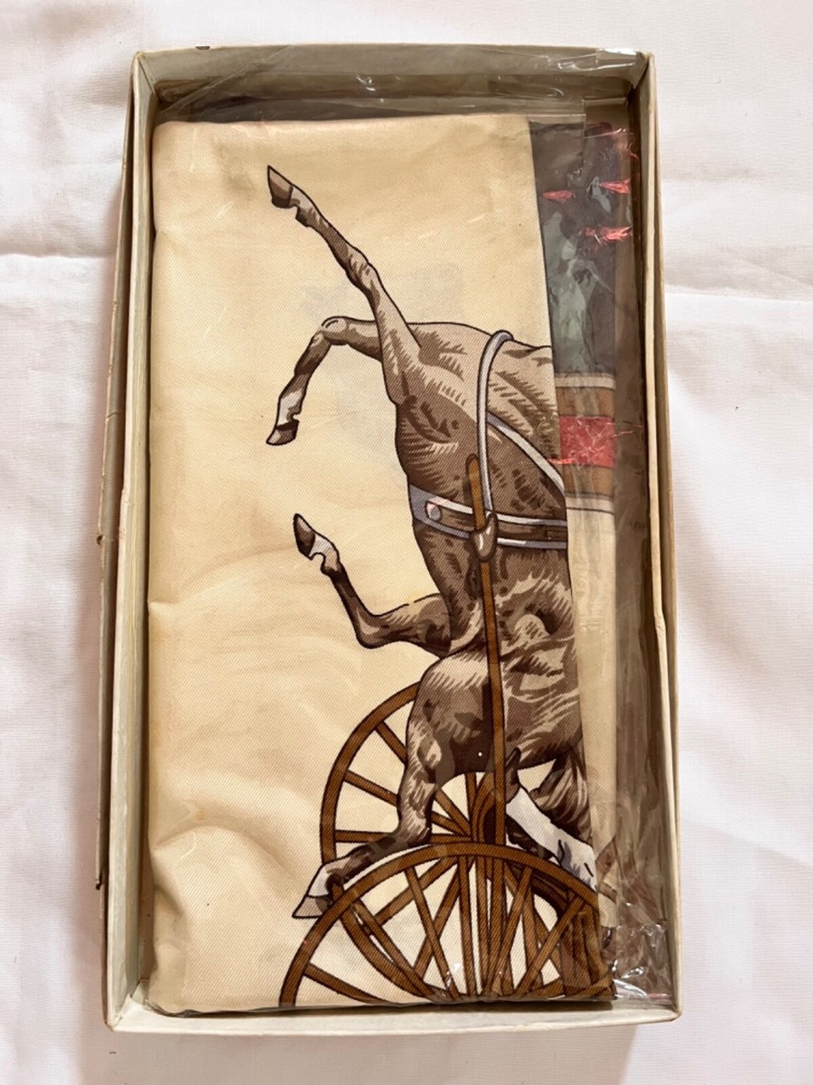 Vintage Celine Silk Scarf horse carriage Beige Navy size 85