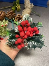 Lot Christmas Holly Berry Pine one Holiday Season Floral Arrangement Picks