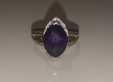 Vintage 925 Sterling filigree ring large Amythyst Ring sz 9