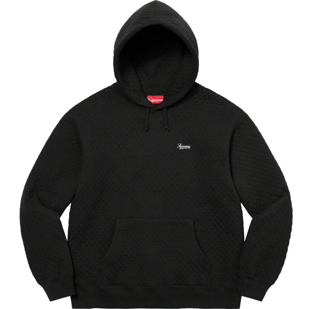 Supreme Micro Quilted Hooded Sweatshirt Black Hoodie SS23 Plate Logo Size M