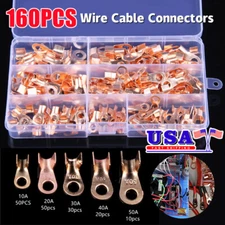 160PCS Open Barrel Wire Crimp Copper Ring Lugs Terminals Connectors OT 10-50A