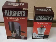 Hershey's Chocolate Ceramic Fondue Set & Mixer Open Box Nice Clean Condition 