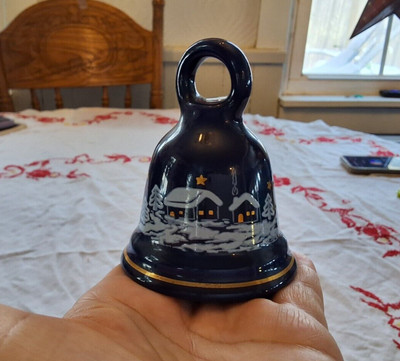 VTG ''The Homestead in Winter'' Inspired Cobalt Blue Hanging Christmas Bell