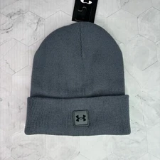 Under Armour Halftime Cuff Beanie Skull Cap Grey Black Logo Hat OSFM NWT