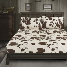 Cow Print Sheet Set Brown White Cowhide Bed Sheets Twin for Kids Teens Adult