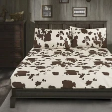 Cow Print Sheet Set Brown White Cowhide Bed Sheets Twin for Kids Teens Adult