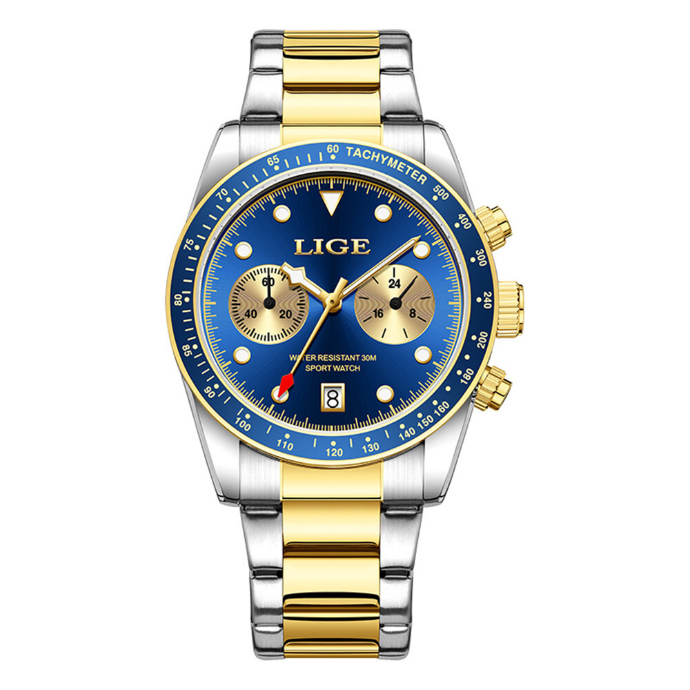 LIGE Men Quartz Watch Brand Full Steel Luminous Wristwatch Male