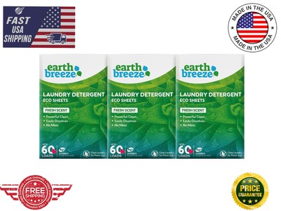 Earth Breeze Fresh Scent Laundry Detergent Sheets   90 Sheets for 180 Loads