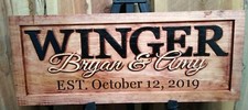 Personalized Last Name Sign Custom Carved Wood Plaque Couple Wedding Gift SL112