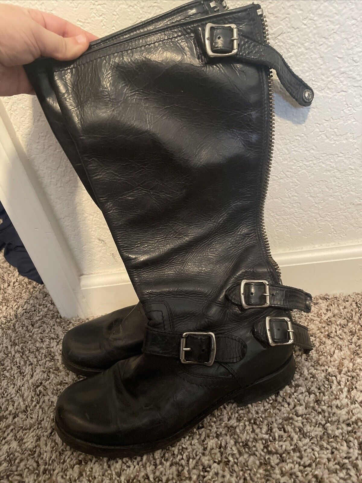 Frye Knee High Black Riding Boots w/ Straps & Buc… - image 1