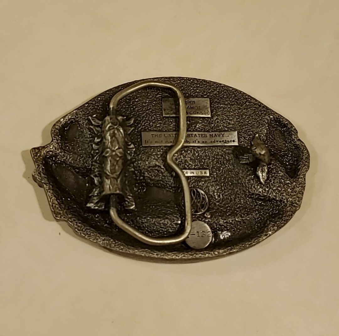 US Navy Belt Buckle Made in USA 1981 Bergamot Brass Works Battleship