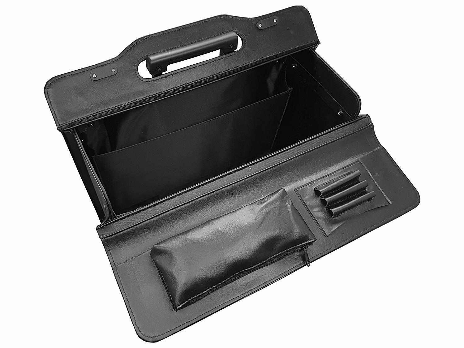 Large Quality Leather Pilot Case Wheeled Laptop Trolley Flight Bag Hand