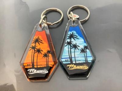 2 Vintage Souvenir Keyring HAWAII Keychain ALOHA 2 Ancien Porte-Clés PALM TREES