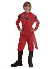 Boys Red Dragon Ninja Child Halloween Costume Hooded Top Pants Waist Sash M6-8