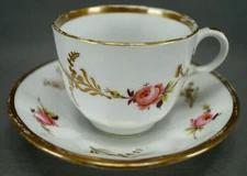 Old Paris Porcelain Hand Painted Pink Roses Gold Floral Tea Cup & Saucer 1850-60