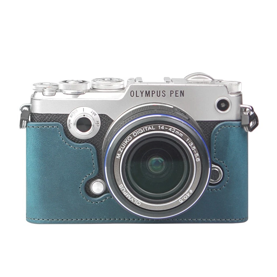 Funda para Olympus PEN-F M43 Cuero Genuino Real Media Cámara Estuche Bolsa Cubierta Foto 3 de 4