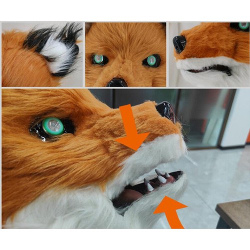Halloween Fox Mask with Movable Mouth Full Head Dog Wolf Plush Animal Mask - Picture 4 of 40
