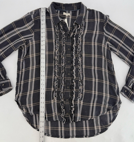 NWT Anthropologie Pilcro Tuxedo Buttondown Shirt Relaxed Fit Ruffle Boho Sz L - Picture 10 of 11