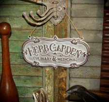 Primitive Antique Vtg Style Country Cottage Herb Garden Verdigris Rust Tin Sign